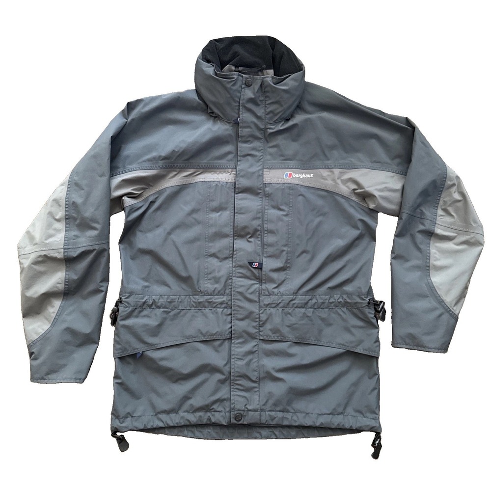Berghaus Gore-Tex Waterproof Mountaineering Jacket Men Small Gray Hooded Vintage